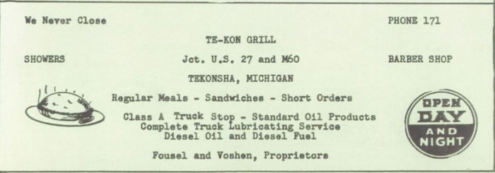 Tekon Grill (Te-Kon Grill & Truck Stop) - Vintage Tekonsha Yearbook Ad (newer photo)
